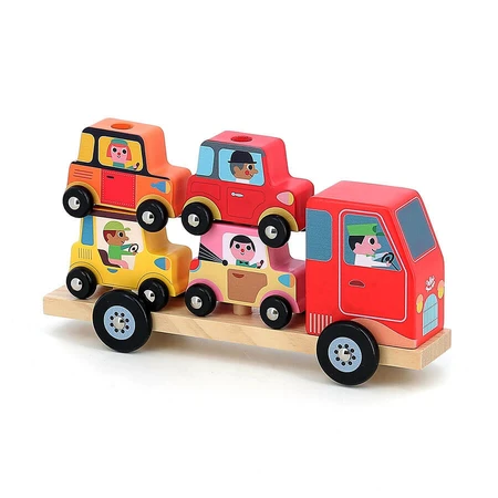Camion con 4 auto - Giocattolo di legno impilabile - Vilac