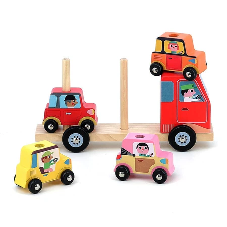 Camion con 4 auto - Giocattolo di legno impilabile - Vilac