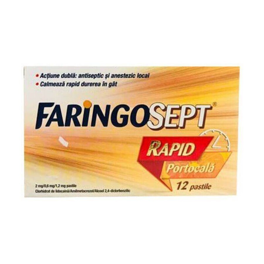 Faringosept snel oranje 2 mg / 0,6 mg / 1,2 mg x 12 pillen