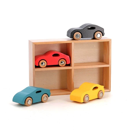 Kiste mit 4 Rennwagen aus Holz - Vilac