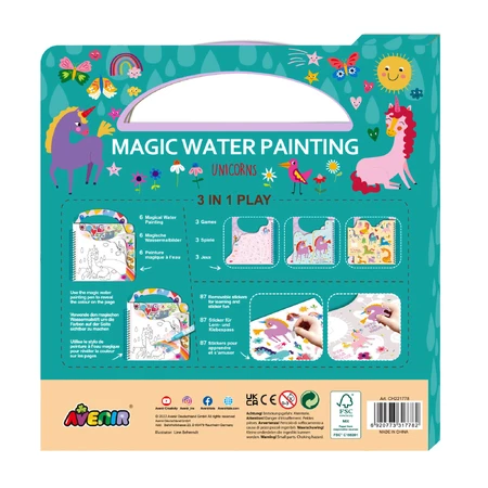 Portable watercolor painting book, stickers and games - Unicorns