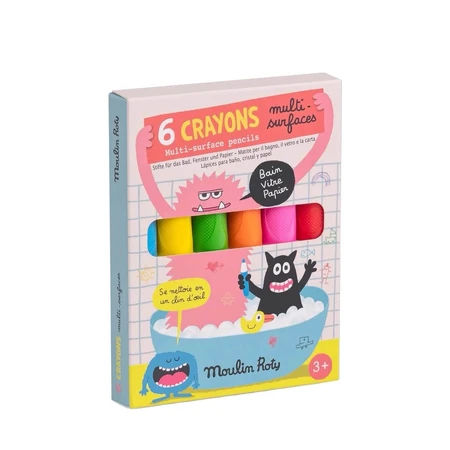 Set van 6 neon potloden met meerdere oppervlakken, Moulin Roty