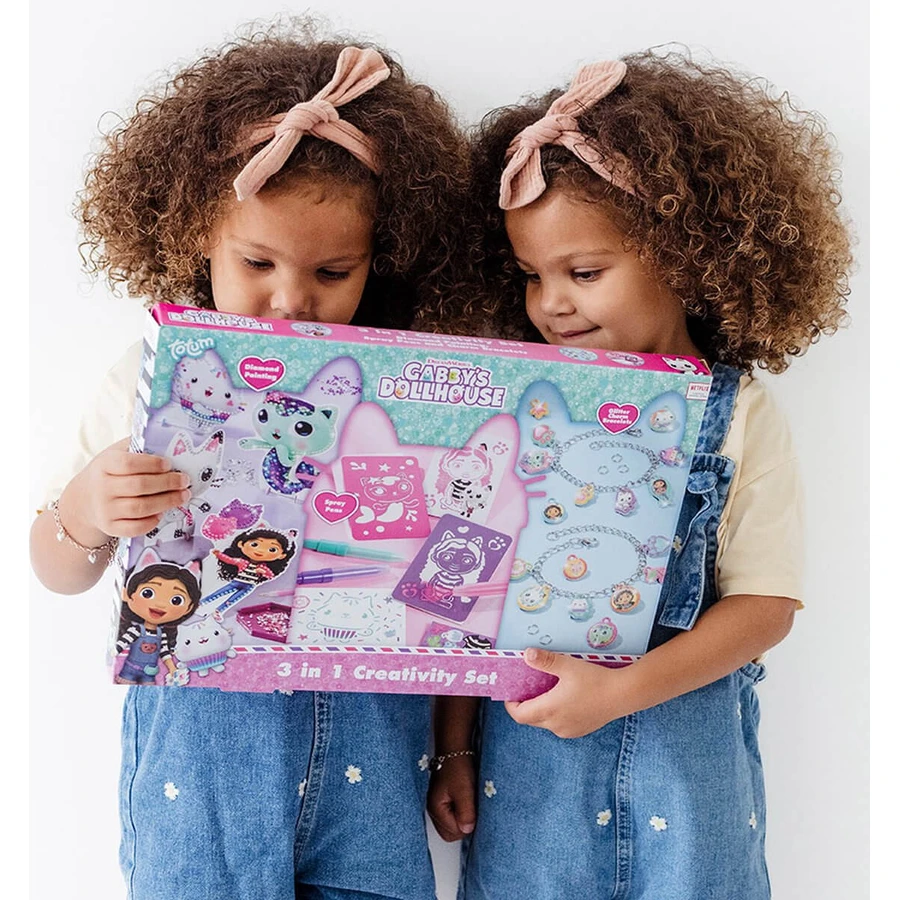 Set creativo 3 in 1, braccialetti con ciondoli, pastelli spray e pittura a diamante, Casa delle bambole di Gabby