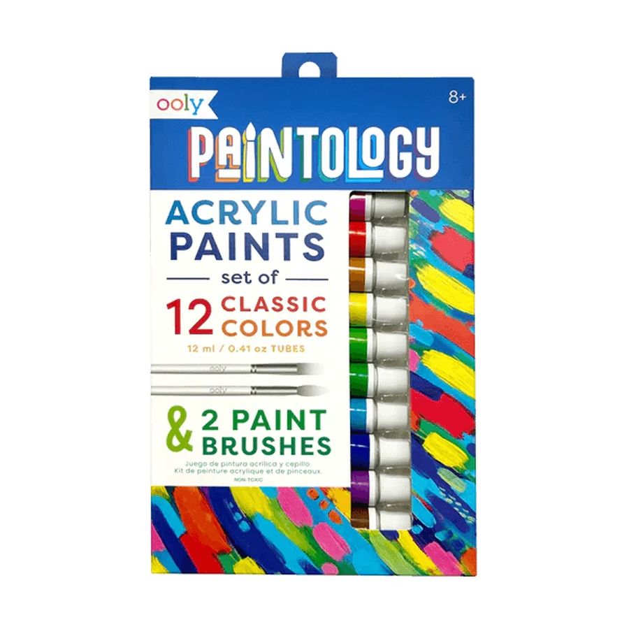 Estuche de pintura acrílica Paintology, 12 colores clásicos y 2 pinceles