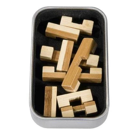 Logicaspel IQ houten bamboe in metalen doos-9