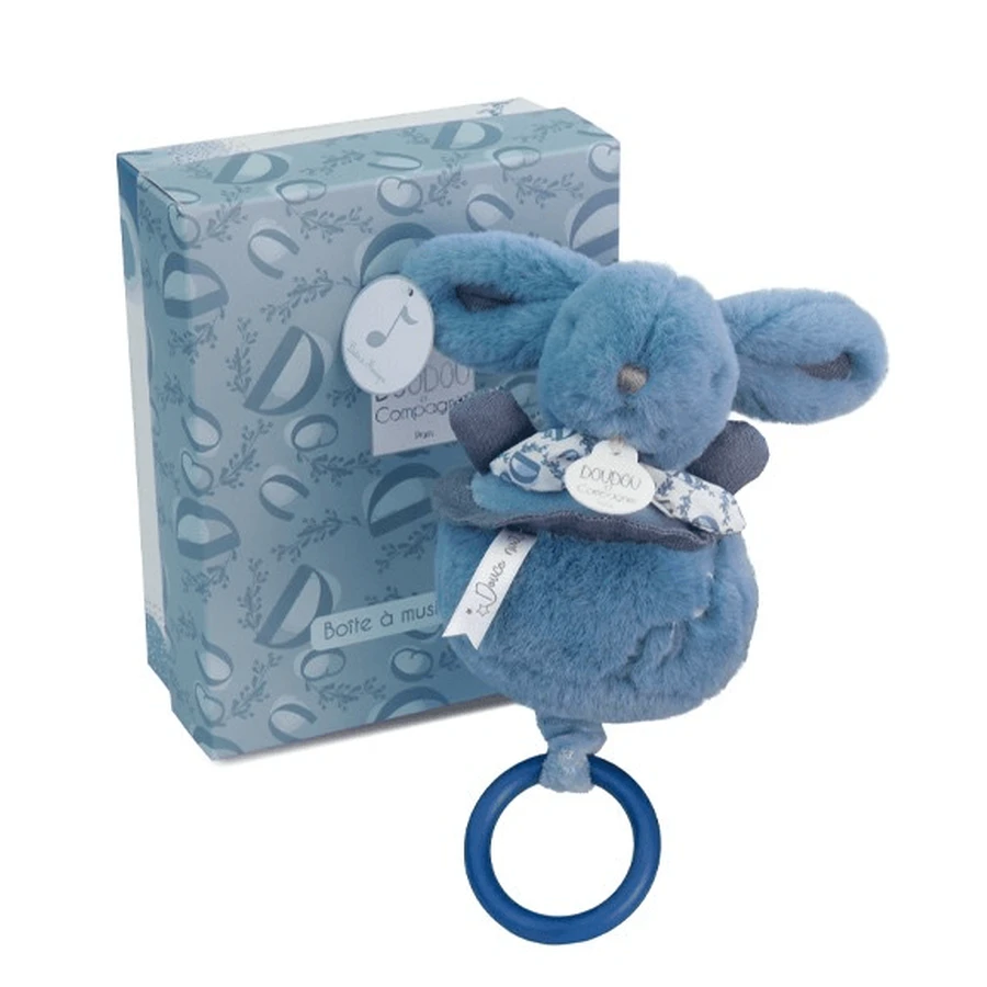 Iepuras muzical Doudou® – albastru, 20 cm