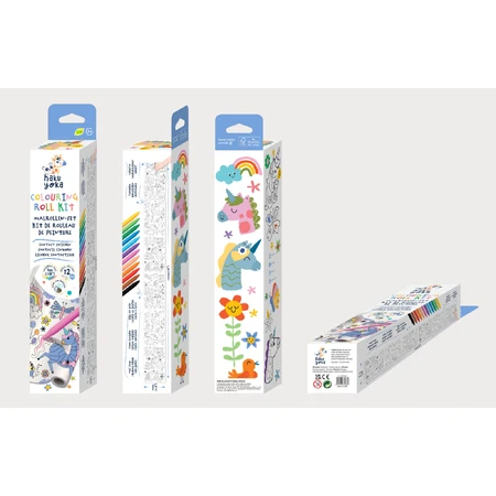 Set de rouleaux de dessin 3 m et 12 crayons de couleur à la cire, Haku Yoka - Licornes