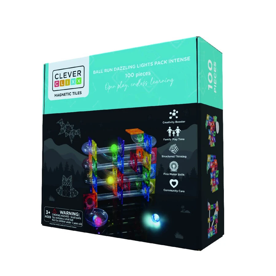 Jocuri magnetice Circuit cu bile luminoase 100 piese, Cleverclixx