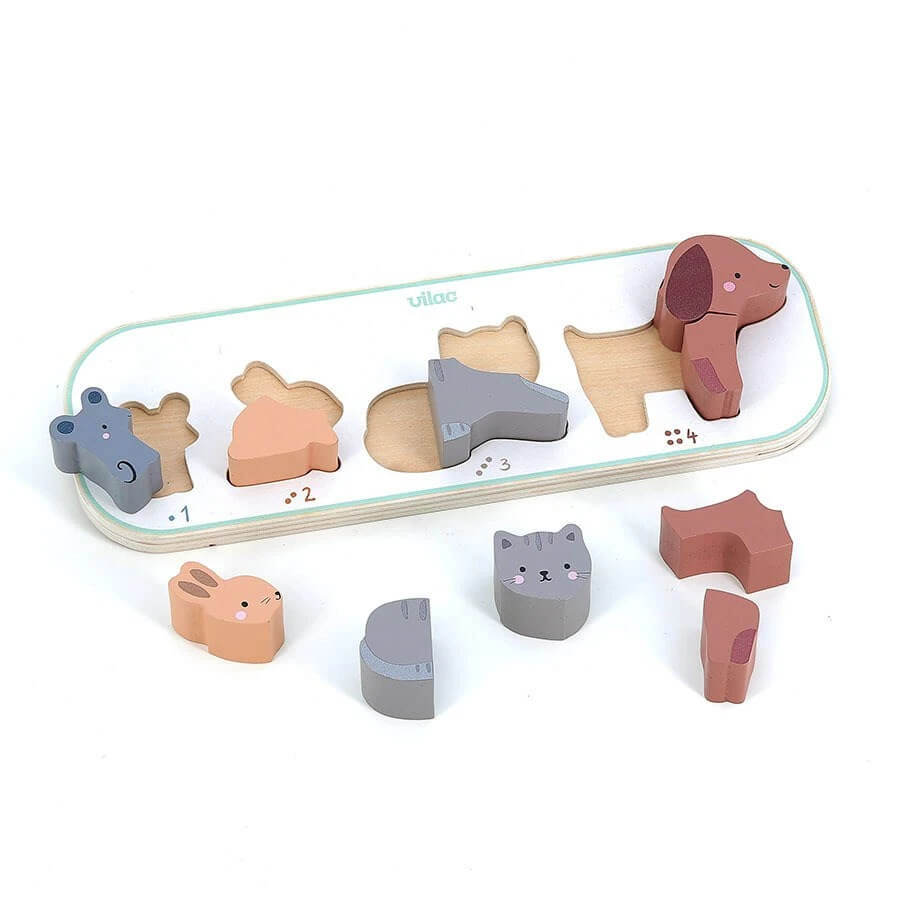 Wooden jigsaw - 1,2,3,4 Animals - Vilac