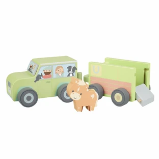 Drewniana ciężarówka do przewozu zwierząt hodowlanych, Orange Tree Toys