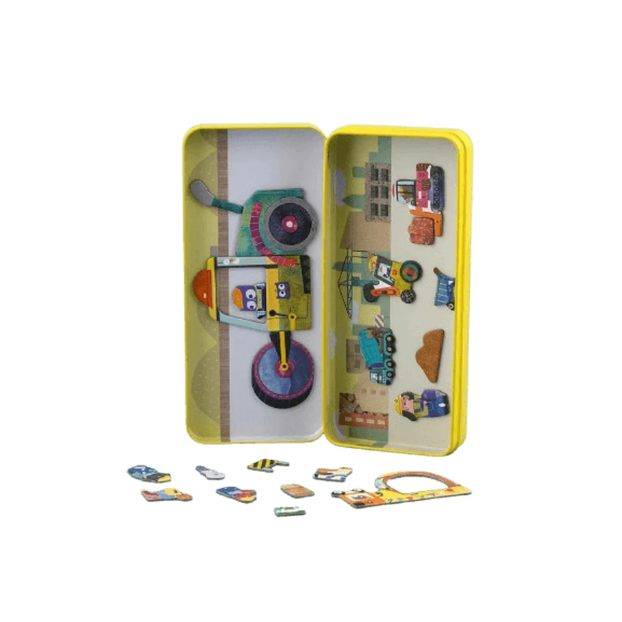 Magnetische puzzel in metalen doos, bijpassend spel - Trucks