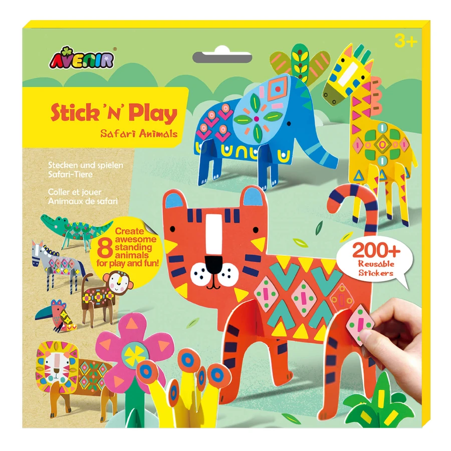 Stick'N'Play creatief spel met 3D scènes en herpositioneerbare stickers - Safari Dieren