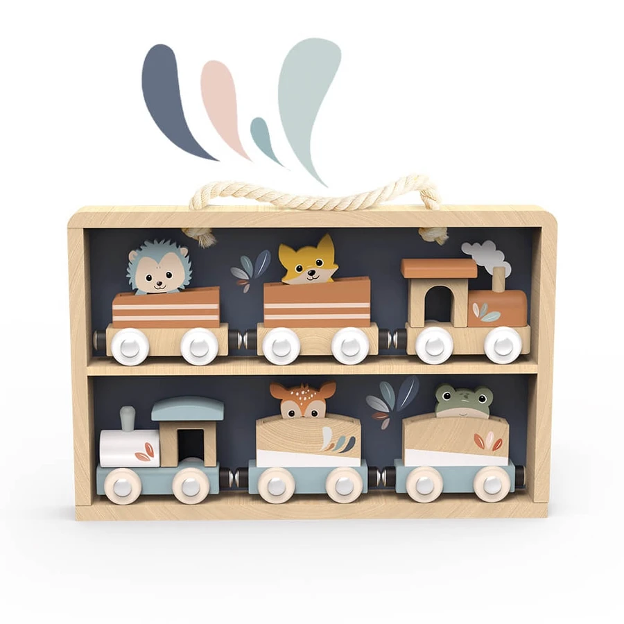 Animal train in wooden box, Speedy Monkey