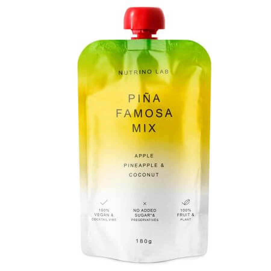 Puré pasteurizado con manzana, piña y coco Pina Famosa Mix, 180 g, Nutrino Lab