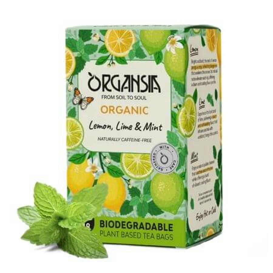 Thé au citron, au citron vert et à la menthe, 18 sachets, Organsia