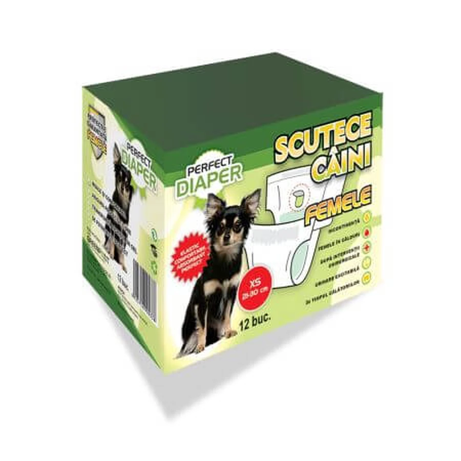 Couches pour chiens femelles Perfect Diaper, taille XS, 12 pièces, Green Point