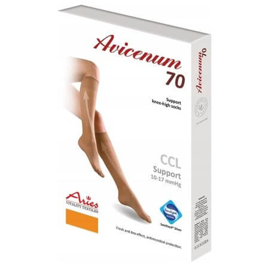 Knee High Compression Stockings Size 25-27 Beige Phlebo 70, 1 pair, Avicenum