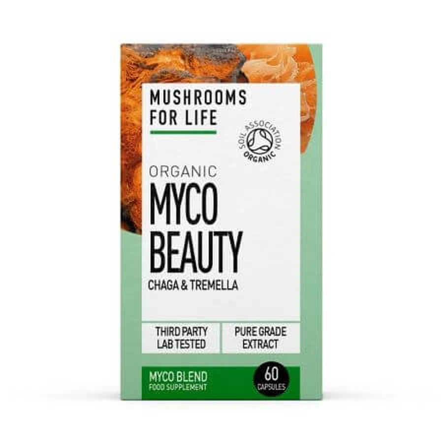 Myco Beauty Chaga e Tremella biologici, 800 mg, 60 capsule, MushroomsForLife