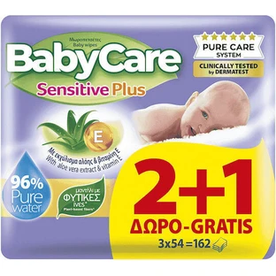 BABYCARE Toallitas Sensitive Plus (3 Paquetes de 54 piezas) 162 piezas