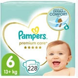 PAMPERS Premium Care Pañales con Adhesivo No.6 Para 13+kg (6 paquetes de 38 piezas) 228 piezas