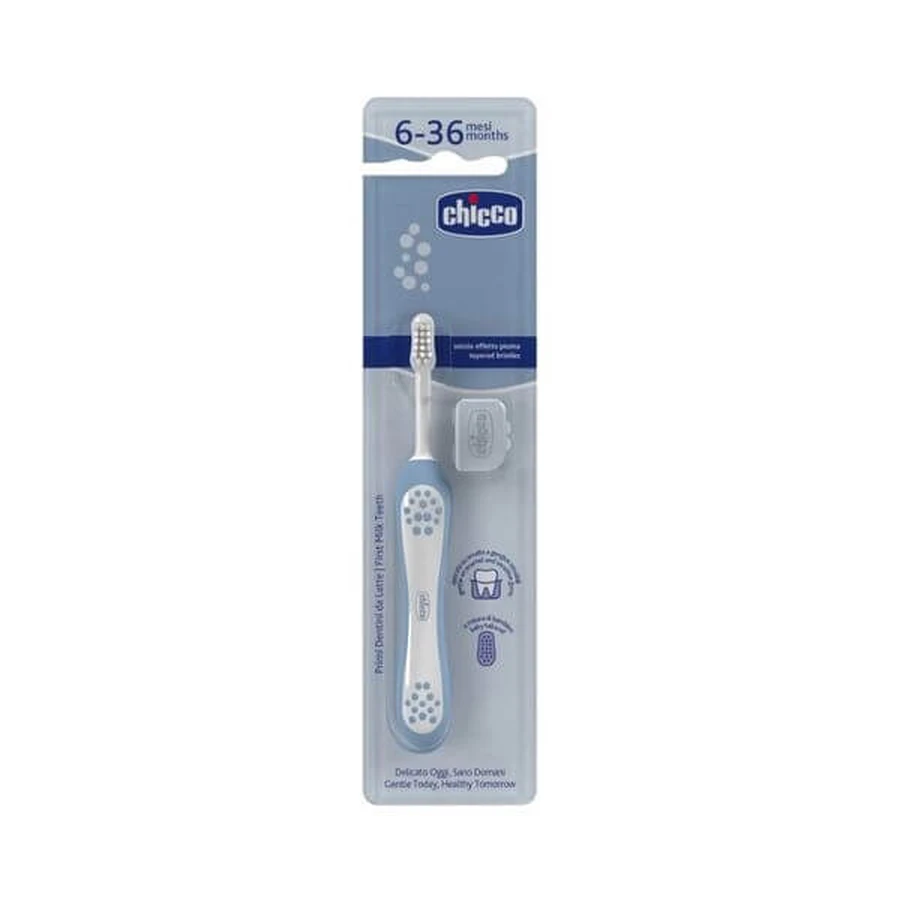 CHICCO Periuța de dinți First Milk Teeth de la 6 la 36 de luni, albastru