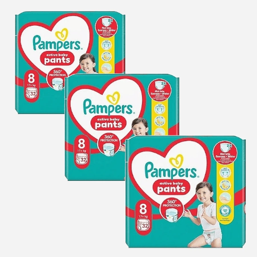 PAMPERS Pants No.8 17+kg Pieluchy dla niemowląt Pull-on (3 opakowania po 32 sztuki) 96 sztuk: ceny i cechy