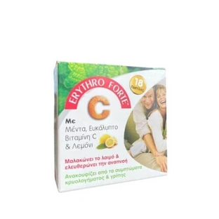 ERYTHRO FORTE Pastillas para la Garganta con Menta, Eucalipto, Vitamina C y Limón 18 Piezas