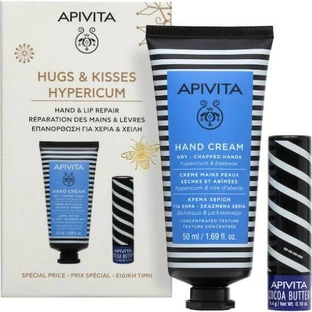 APIVITA Promo Abbracci e Baci Crema Mani Idratante all'Iperico con Cera d'Api 50ml & Lipcare Burro di Cacao SPF20 4,4gr