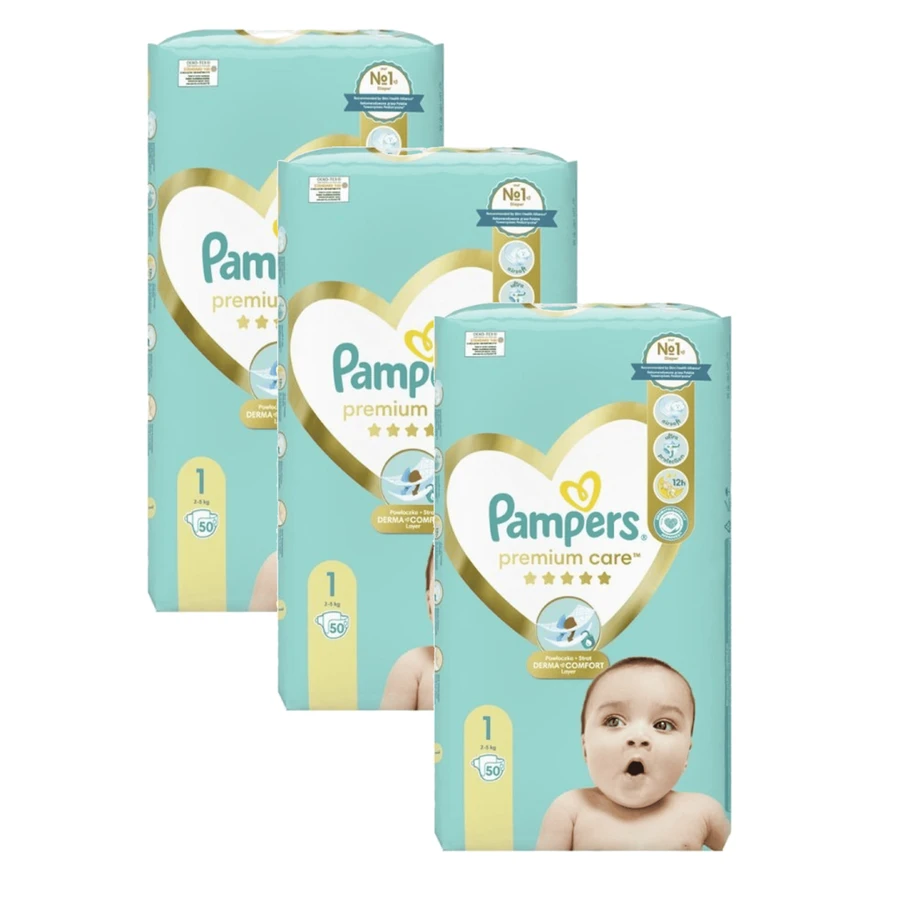 PAMPERS Premium Care Newborn Value Pack No1 Voor 2-5kg 150 stuks ( 3 Verpakkingen van 50 stuks )