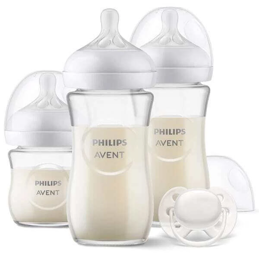 AVENT Natural Response Newborn Gift Set with Glass Bottle 120ml, Glass Bottle 240ml 2 pieces & Ultra Soft Pacifier for 0-6 months