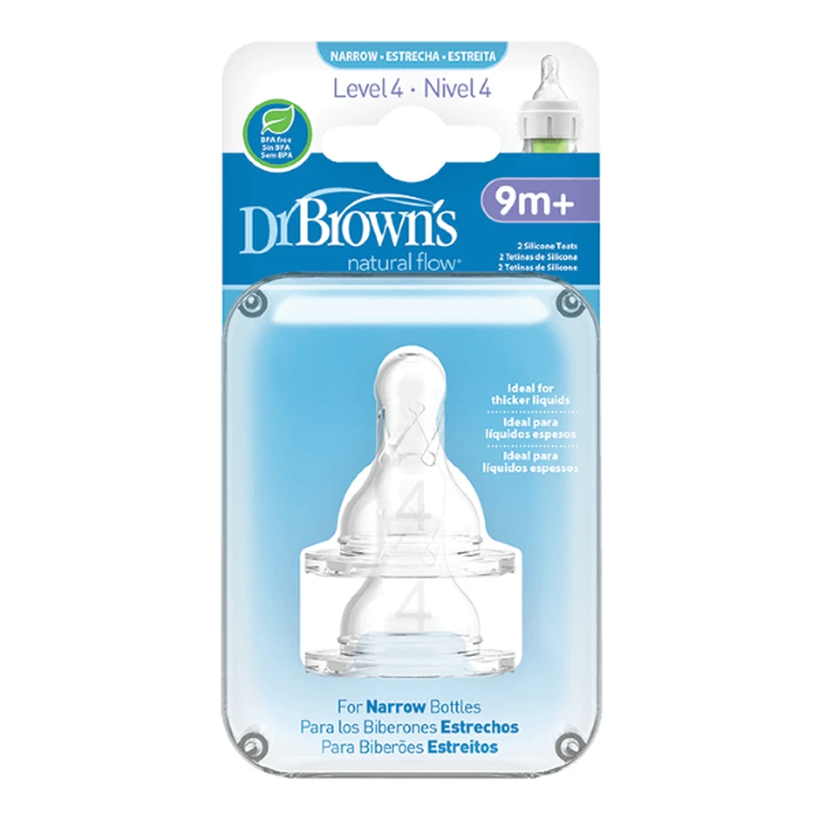 DR. BROWN'S Natural Flow Siliconenspeen Opties+ Met Smalle Hals Niveau 4 9+ Maanden 2 Stuks 313