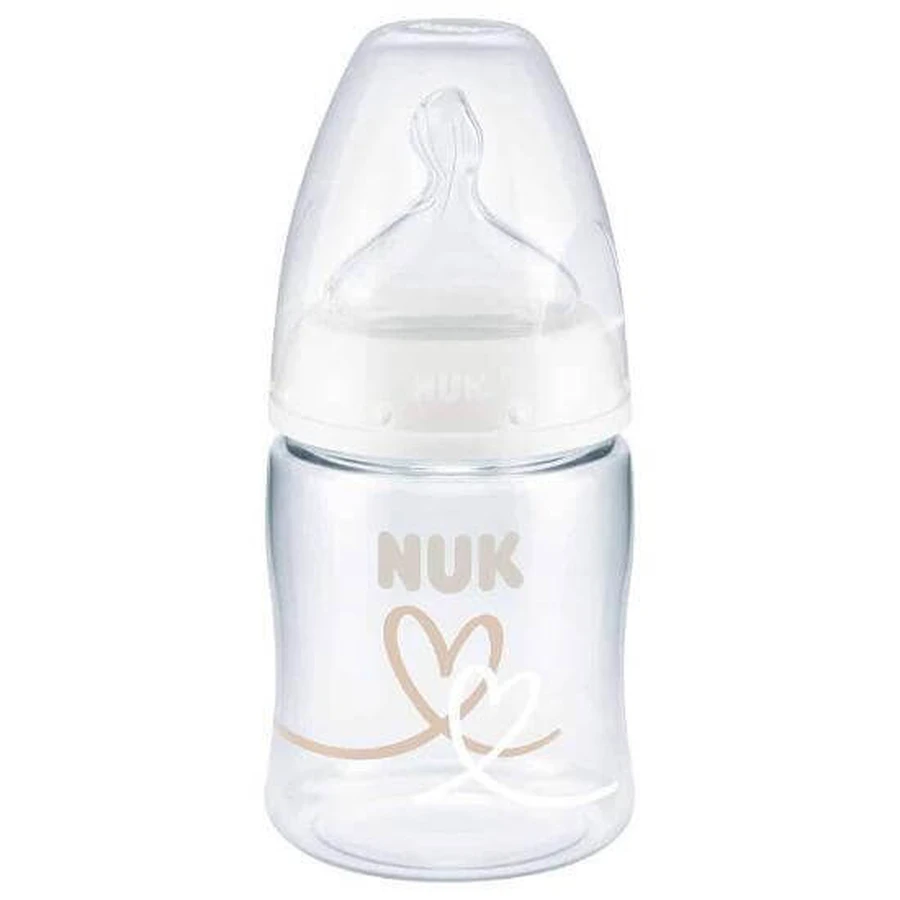 NUK Sticlă din silicon First Choice Plastic 0-6m 150ml cu control al temperaturii și indicator de control al temperaturii - alb