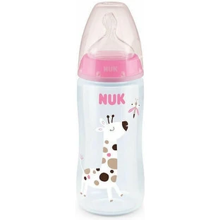 NUK First Choice Plus Tempature Control Sticlă din plastic cu indicator de control al temperaturii și tetină din silicon 6-18 luni, 360 ml în diferite culori - roz