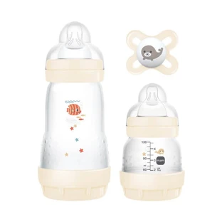 MAM Starter Set Easy Start Anti-Colic per 0+ mesi Bottiglia in plastica con tettarella in silicone 260ml e 130ml e ciuccio Start