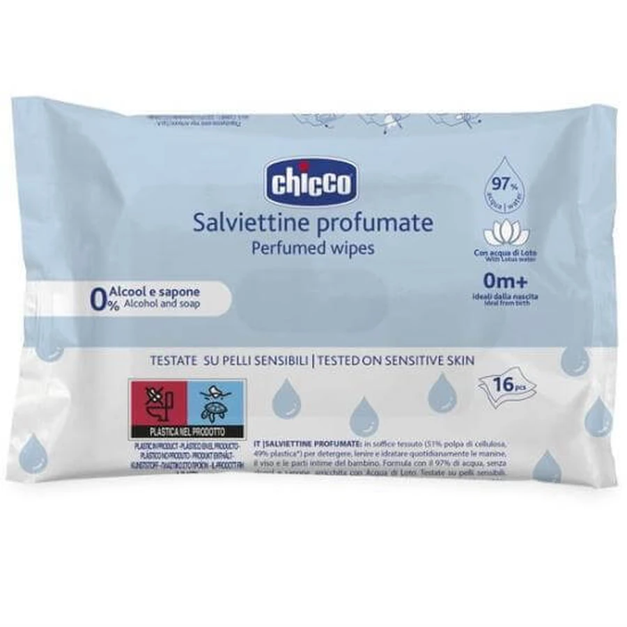 CHICCO Chusteczki dla niemowląt z wodą 97% 16 sztuk: ceny i cechy