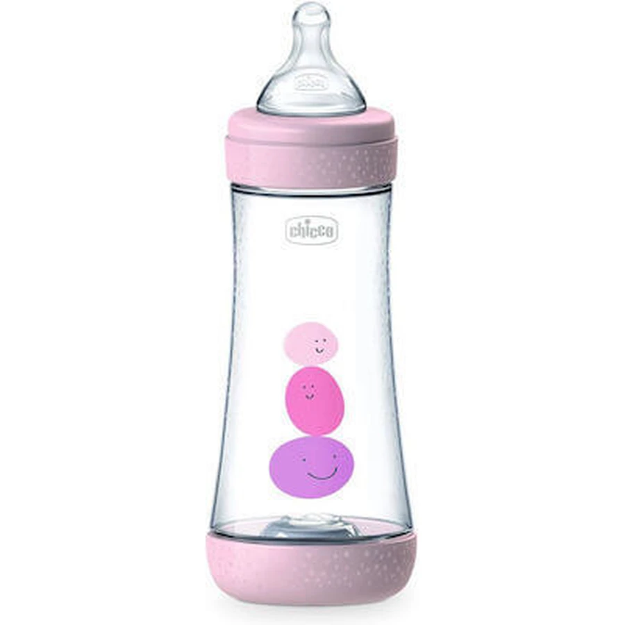 CHICCO Perfect 5 Butelka plastikowa z silikonowym smoczkiem przeciw kolce od 4 miesiąca 300ml różowa [20235-10]: ceny i cechy
