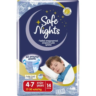 BABYLINO Broek Safe Nights Jongen 4-7 jaar 17-30kg 14 Stuks