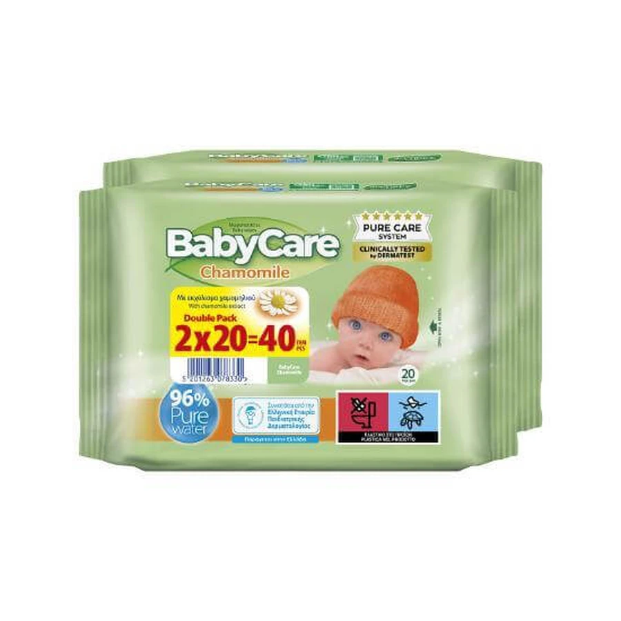 BABYCARE Șervețele pentru copii Chamomile Mini Double Pack 20x2=40 bucăți