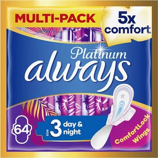 ALWAYS Platinum Day & Night Sanitary Napkins with Wings Size 3, 64 pieces