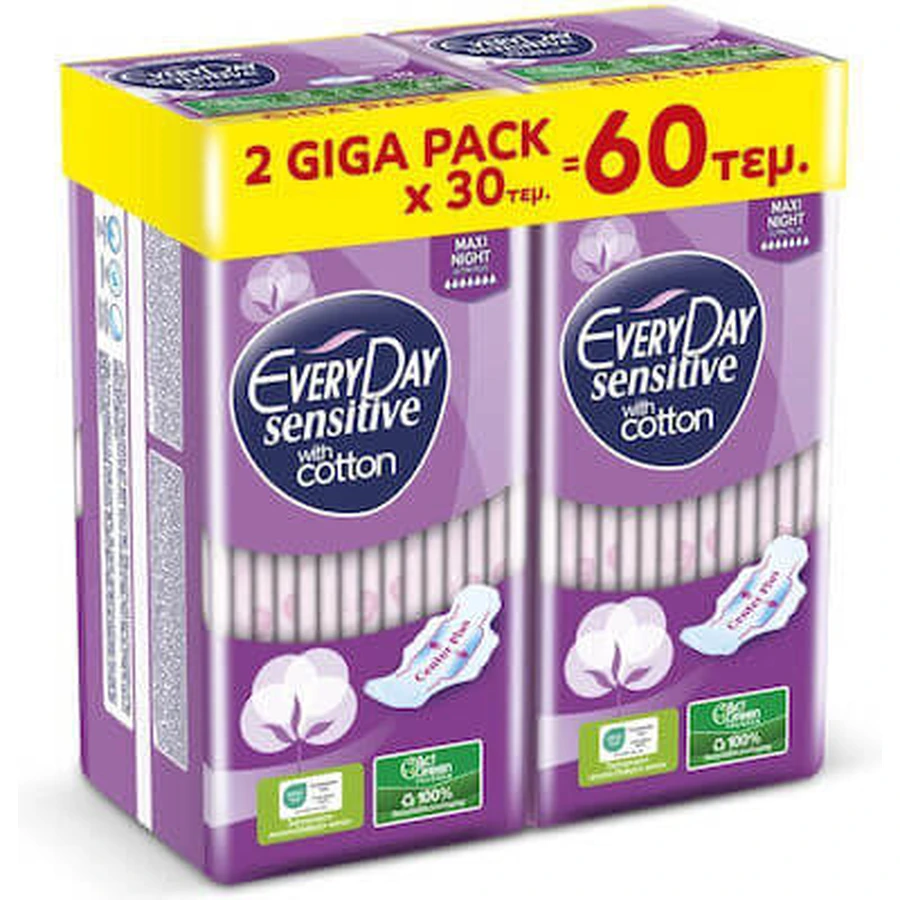 EVERYDAY Sensitive Cotton Maxi Night Ultra Plus Giga Pack 60 Stück 2x30