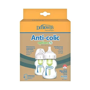 DR BROWN'S Options+ Anti-Colic Glasflasche mit weitem Hals und Silikonsauger, 2x150ml