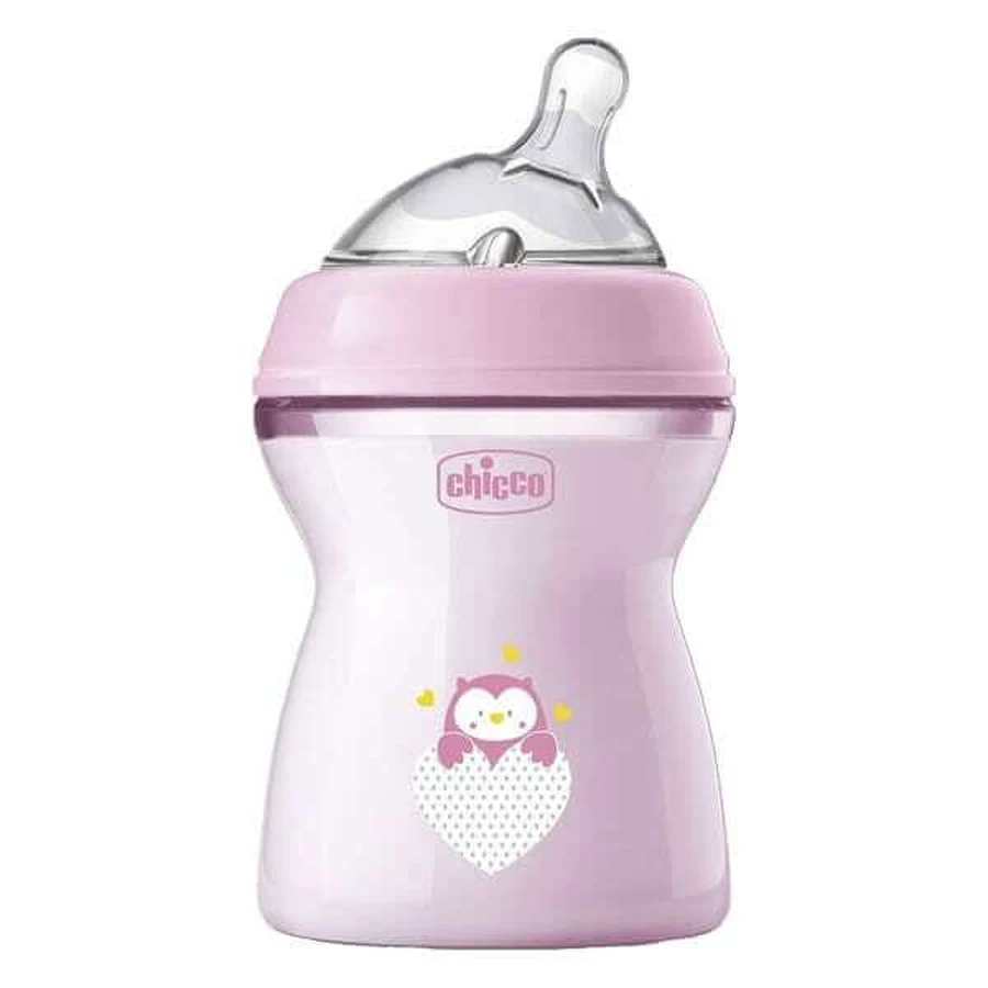 CHICCO Biberon en plastique avec tétine en silicone pour 2+ mois 250ml Rose [81323-10]