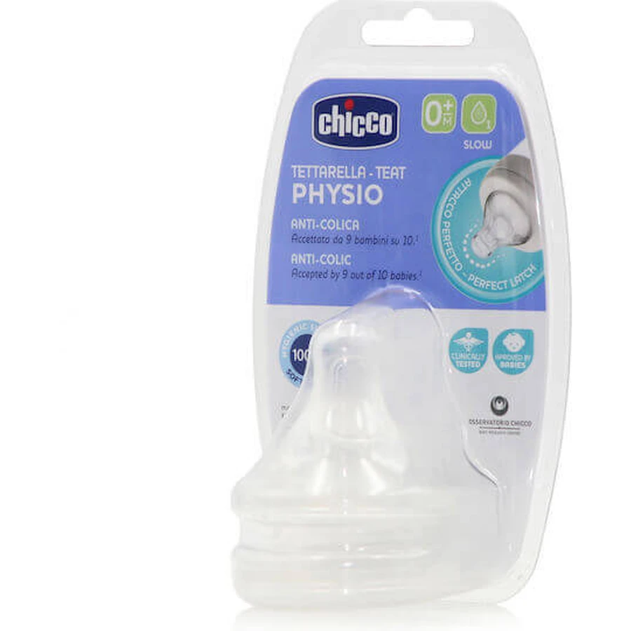 CHICCO Physio Teat Anti-Colic Smoczek silikonowy o powolnym przepływie dla 0+, 2 szt.: ceny i cechy