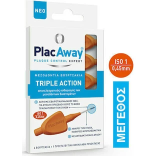 PLAC AWAY Midtooth Brushes Triple Action 0.45mm ISO 1 Orange x6 pcs