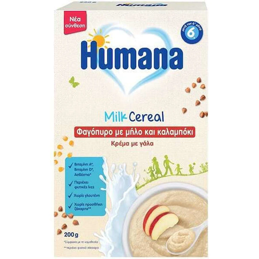 HUMANA Leche Cereales Alforfón y Maíz con Manzana Crema con Leche, Alforfón, Maíz y Manzana A partir del 6º Mes 200g