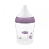 NUK Perfect Match Biberón de Plástico 0m+ con Indicador de Control de Temperatura con Tetina de Silicona de Orificio Pequeño 150ml Color Morado, Hippopotamus, 150ml, 1ud.