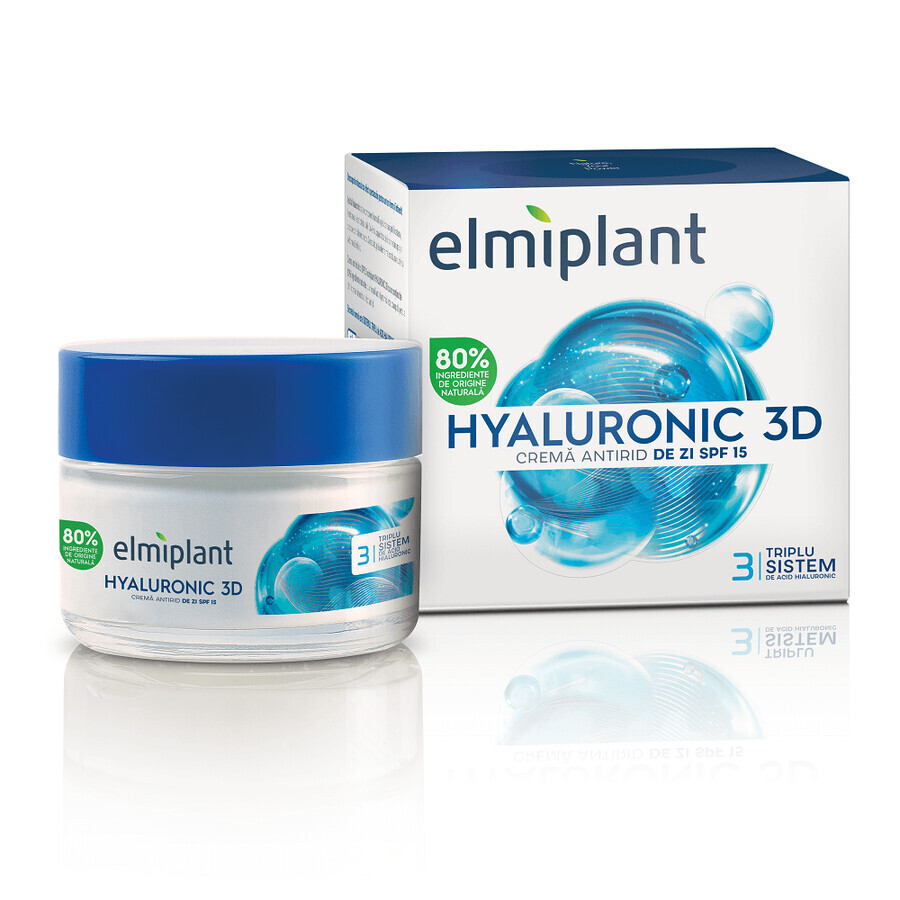 Crème de jour anti-rides SPF 15 Hyaluronic 3D, 50 ml, Elmiplant