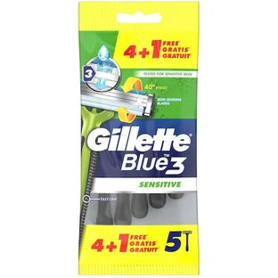 GILLETTE Blue 3 Sensitive Rasoi usa e getta con 3 lame e nastro lubrificante per pelli sensibili 5 pezzi (4+1 regalo)