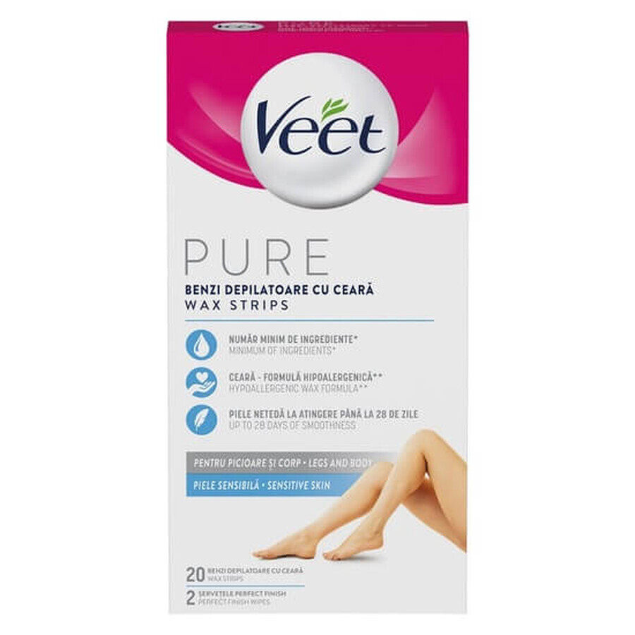 Bandes d'épilation pour les jambes, 20 pièces, Veet