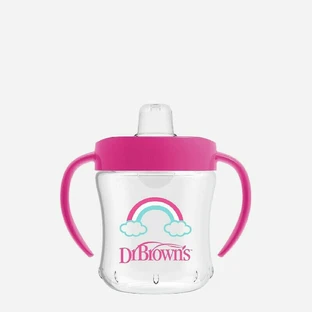 DR. BROWN'S Soft Spout Transition Cup with Soft Spout, Lid & Handles 180ml 6+ Months Various Colours TC 61001 - Pink